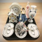 A Royal Albert Old Country Roses quartz mantel timepiece, a further timepiece,