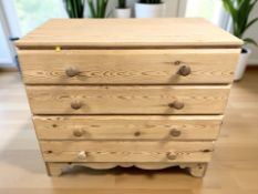 A modern pine four drawer chest, 81 cm x 48 cm x 72 cm.