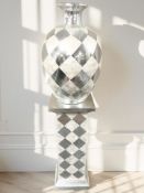 A contemporary silvered pedestal and matching vase, overall 141 cm high.