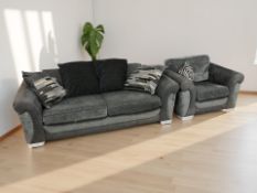 A contemporary black leather and cloth settee,
