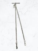 A silver double-Albert watch chain with T-bar CONDITION REPORT: 30.