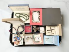 Assorted costume jewellery including silver items, earrings, decorative candle snuffer,