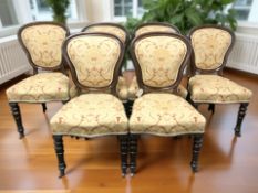 A set of six Victorian mahogany dining chairs, with inset plaque to underside 'B Taylor & Sons,