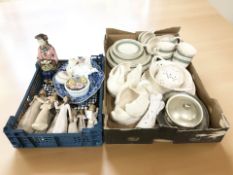 A quantity of Crown Ducal tea and dinner wares, Heartley Greens ceramic swan planters,