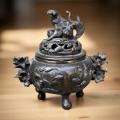 A Japanese bronze koro, height 12.5 cm.