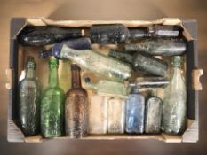 Antique coloured glass bottles including William Robson, Sunderland, Richardson & Co Byker,