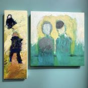 Danish School : Figures in a green landscape, oil on canvas, 50 cm x 50 cm,