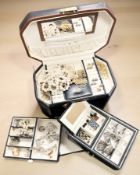 A contemporary jewellery box containing assorted silver jewellery including a lady's Accurist