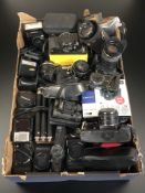 Vintage and modern cameras including Sony, Nikon, Pentax, Fujifilm, various lenses and accessories,