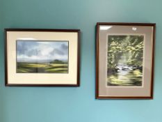 Matt Forster : A tranquil stream through woodland, watercolour, 51 cm x 35 cm,