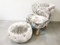 A contemporary occasional chair in silvered plush fabric, width 75 cm,