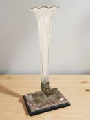 A Victorian fluted glass bud vase, on gilt metal and rouge marble rectangular base,