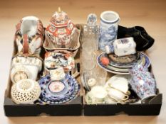 Assorted ceramics including an elephant planter, Imari temple jar and cover,