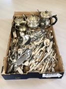 An EPNS four piece tea service, a large quantity of assorted cutlery and other table wares,