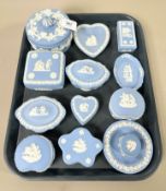 A collection of Wedgwood blue and white Jasperware