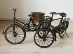 Two miniature model bicycles, length 48 cm.