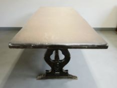 A stained oak refectory dining table, 166 cm x 76 cm x 74 cm.