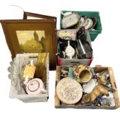 A large group of antique and later ceramics including five boxes of glass and ornaments,