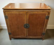 A reproduction Chinese style double door cabinet, 91 cm x 47 cm x 88 cm.