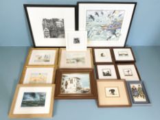 Assorted pictures and prints, an R Fowler woodcut 'Spring Rabbits', signed in pencil and dated 2011,