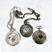 Three decorative ornamental pocket watches.