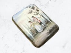 A continental hand painted porcelain and gilt mounted pictorial cigarette case.