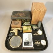 A group of walking stick heads, novelty pistol cigarette lighter stamped 'Panther Torchlite',