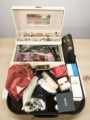 Assorted costume jewellery, EPNS cutlery, cosmetics including Chanel No.