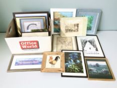 Assorted pictures and prints, ceramic tile, photographic prints, etc.