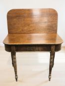 A 19th century mahogany turnover topped tea table, width 93 cm.