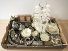 EPNS wares including a decanter stand containing three decanters, tea wares, salver,