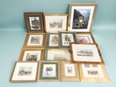 Assorted pictures and prints, still life examples, North-East landscapes, etc.