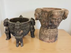 Two Afican carved hardwood figural vessels,