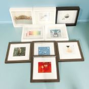 A group of contemporary photographic prints, a Joanne Wishart collage of a rabbit, etc.