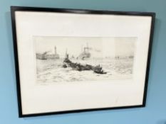 William Lionel Wyllie (1851-1931) : The Mouth of The Tyne, drypoint etching,