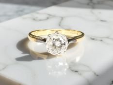 An 18ct yellow gold solitaire diamond ring, size M/N, approximately 0.35ct.