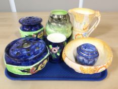 Two Ringtons Maling rose bowls, lustre vase and jug, hexagonal Ringtons caddy,