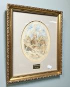 Annie Feray Mutrie (1826-1893) : Something stirred in the bushes, watercolour, 20 cm x 15 cm (oval),