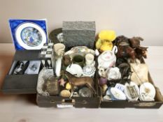 Various ceramics including china shire horses, a Beswick brown gloss horse (a/f), glass wares,