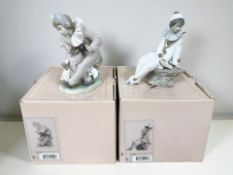 A Nao figure of a harlequin boy with a puppy No.