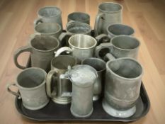 A collection of 18th / 19th century pewter tankards.
