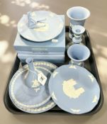 A collection of Wedgwood blue and white Jasperware