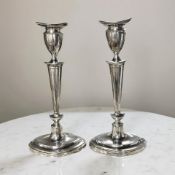 A pair of Edward VII loaded silver candlesticks, Sheffield 1901, height 24cm.