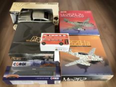Three Dragon Wings die cast scale military aircraft modelling sets, a Corgi Rail Legends locomotive,