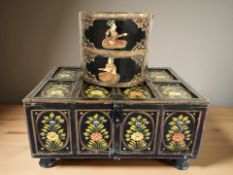An Indian painted rectangular wooden box, width 47 cm, together with a similar planter.
