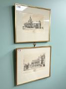 W A Donald : Fettes College, Edinburgh, a pair of etchings, signed in pencil,