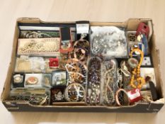 Assorted costume jewellery including various bead necklaces, bangles, simulated pearls, earrings,