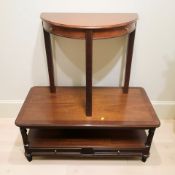 A reproduction mahogany rectangular two tier table, fitted drawers beneath, width 116 cm,