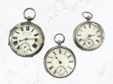 A silver English Lever pocket watch together with two further antique silver pocket watches