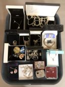 A collection of costume jewellery including numerous silver items, bracelets, dress rings, earrings,